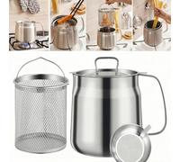 Marvelisk Stainless Steel Deep Fat Fryer Pot with Strainer and Basket - Grease Container with Filter Lid, Non-Drip Spout & Handle for Cooking Oil Storage, Bacon Grease, Frying and Reuse (2L)
