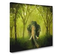Marvellous Elephant in a Green Forest Canvas Print | Gallery Wrapped 30mm Frame Wall Art | 20x20 inches | Ready to Hang | Abstract Animals Picture | Living Room Bedroom Lounge Office