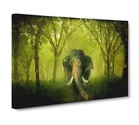 Marvellous Elephant In A Green Forest In Abstract Modern Art Canvas Wall Art Print Ready to Hang, Framed Picture for Living Room Bedroom Home Office Décor, 20x14 Inch (50x35 cm)