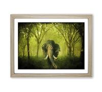 Marvellous Elephant In A Green Forest In Abstract Modern Art Framed Print | A3 Oak Framed Wall Art | Ready to Hang | Abstract Animal Picture | Living Room Bedroom Lounge Office