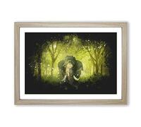 Marvellous Elephant in a Green Forest Paint Splash Framed Print | A2 Oak Framed Wall Art | Ready to Hang | Modern Animal Picture | Living Room Bedroom Lounge Office