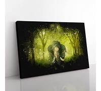 Marvellous Elephant In A Green Forest Paint Splash Modern Art Canvas Wall Art Print Ready to Hang, Framed Picture for Living Room Bedroom Home Office Décor, 60x40 cm (24x16 Inch)