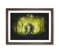 Marvellous Elephant In A Green Forest Paint Splash Modern Art Framed Print | A3 Walnut Framed Wall Art | Ready to Hang | Modern Animal Picture | Living Room Bedroom Lounge Office