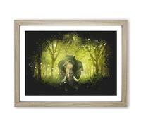 Marvellous Elephant In A Green Forest Paint Splash Modern Art Framed Print | A4 Oak Framed Wall Art | Ready to Hang | Modern Animal Picture | Living Room Bedroom Lounge Office