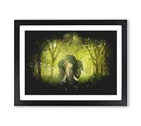 Marvellous Elephant In A Green Forest Paint Splash Modern Art Framed Wall Art Print, Ready to Hang Picture for Living Room Bedroom Home Office Décor, Black A3 (46 x 34 cm)