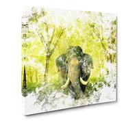 Marvellous Elephant in a Green Forest Watercolour Canvas Print | Gallery Wrapped 30mm Frame Wall Art | 14x14 inches | Ready to Hang | Modern Animals Picture | Living Room Bedroom Lounge Office