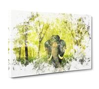 Marvellous Elephant In A Green Forest Watercolour Canvas Print | Gallery Wrapped 30mm Frame Wall Art | 24x16 inches | Ready to Hang | Modern Animals Picture | Living Room Bedroom Lounge Office
