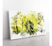 Marvellous Elephant In A Green Forest Watercolour Modern Canvas Wall Art Print Ready to Hang, Framed Picture for Living Room Bedroom Home Office Décor, 50x35 cm (20x14 Inch)