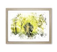 Marvellous Elephant In A Green Forest Watercolour Modern Framed Print | A4 Oak Framed Wall Art | Ready to Hang | Modern Animal Picture | Living Room Bedroom Lounge Office