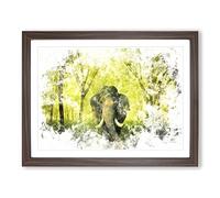 Marvellous Elephant In A Green Forest Watercolour Modern Framed Print | A4 Walnut Framed Wall Art | Ready to Hang | Modern Animal Picture | Living Room Bedroom Lounge Office