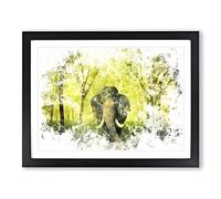 Marvellous Elephant In A Green Forest Watercolour Modern Framed Wall Art Print, Ready to Hang Picture for Living Room Bedroom Home Office Décor, Black A3 (46 x 34 cm)