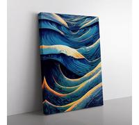Marvellous Ocean Wave Abstract Blue, Teal, Teal Canvas Wall Art Print Ready to Hang, Framed Picture for Living Room Bedroom Home Office Décor, 76x50 cm (30x20 Inch)
