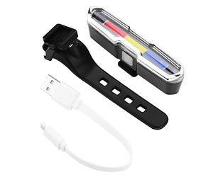 Marvellous Rear Cycling Light, PC Taillight Rechargeable Bike Lights LED Rear Bike Light with Fixing Rubber Band for Night Cycling Safety Light Accessories, Red+Blue+White