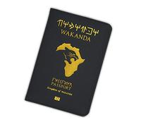 Marvelous Kingdom Passport Holder - Black Faux Leather Travel Wallet Case with Gold Foil African Map Emblem - Commemorative Superhero Cosplay Cover for All Standard International Passports (Wakanda 2)