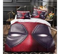 Marvels Deadpool 3D Print Quilt Cover for Boys Girls Comforter Covers Duvet Cover with Zipper Closure Bedding Set with Pillow Cases Soft Microfiber 3 Pieces Single（140x200cm）