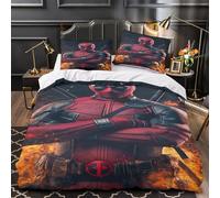Marvels Deadpool 3D Print Quilt Cover for Boys Girls Comforter Covers Duvet Cover with Zipper Closure Bedding Set with Pillow Cases Soft Microfiber 3 Pieces Single（140x200cm）