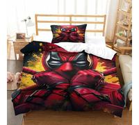 Marvels Deadpool for Boys Girls Comforter Covers Quilt Cover 3D Print Duvet Cover Soft Microfiber with Pillow Cases with Zipper Closure Bedding Set 2 Pieces Single（135x200cm）