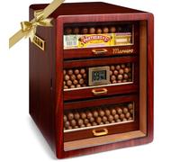 Marvero Cedar Cigar Humidor Cabinet for 150 Cigars - 3-Drawer Desktop Humidor with Digital Hygrometer, 3 Humidifiers, Tempered Glass Door, Gold-Plated Hardware - Gift for Men Husband Father