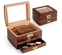 Marvero Cigar Humidors, Cedar Wood Humidor with Digital Hygrometer, Drawers, Humidifiers and Gold-Plated Hardwares. Cigar humidor Cabinet for Men Husband Father, 75 Cigars Capacity Ebony Color