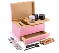 Marvero Premium Large Stash Box with Rolling Tray and Combination Lock - Smell Proof Stash Box - Removable Tray with Glass Jar and Grid (Pink)