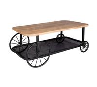 Marvik Industrial Metal Wheel Base Wooden Top Coffee Table In Black Finish