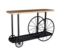 Marvik Industrial Reclaimed Metal Wheel Base And Wood Console / Hall Table