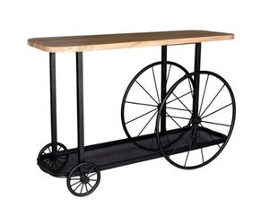 Marvik Industrial Reclaimed Metal Wheel Base And Wood Console / Hall Table