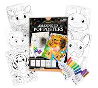 Marvin's Magic Amazing 3D Pop Posters - 5 Posters & 10 Pens, Age 5+ | Giraffe, Caterpillar, Dog, Tiger & Dinosaur Designs, Pre-Cut Overlays, Slot Together, Colouring Craft Kit For Kids