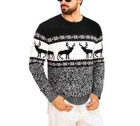Marvmys Men's Christmas Jumper Knitted Sweaters Long Sleeved Crew Neck Soft Pullover Knitwear Top Winter Warm Pullover B-Black