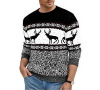 Marvmys Men's Christmas Jumper Knitted Sweaters Long Sleeved Crew Neck Soft Pullover Knitwear Top Winter Warm Pullover B-Black