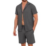 Marvmys Mens Pyjamas Shorty Short Sleeve Set Men's Two-Piece Pyjamas Traditional T-shirt and Short Pyjama Set Nightwear Pjs Loungewear Dark Grey XXL