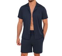 Marvmys Mens Pyjamas Shorty Short Sleeve Set Men's Two-Piece Pyjamas Traditional T-shirt and Short Pyjama Set Nightwear Pjs Loungewear Navy Blue XL