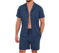 Marvmys Mens Pyjamas Shorty Short Sleeve Set Men's Two-Piece Pyjamas Traditional T-shirt and Short Pyjama Set Nightwear Pjs Loungewear Blue XL