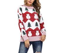 Marvmys Women Knit Sweater Jumper Long Sleeve Pullover Tops Knitwear Crew Neck Loose Warm Vintage Pullover Christmas Sweater Autumn Winter Red S