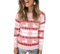 Marvmys Women Knit Sweater Jumper Long Sleeve Pullover Tops Knitwear Crew Neck Loose Warm Vintage Pullover Christmas Sweater Autumn Winter Pink-B L