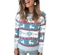 Marvmys Women Knit Sweater Jumper Long Sleeve Pullover Tops Knitwear Crew Neck Loose Warm Vintage Pullover Christmas Sweater Autumn Winter Blue-A XXL