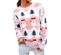 Marvmys Women Knit Sweater Jumper Long Sleeve Pullover Tops Knitwear Crew Neck Loose Warm Vintage Pullover Christmas Sweater Autumn Winter Pink XL