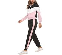 Marvmys Women Tracksuit Set Long Sleeve Stripe Zip Up Sweatshirt Drawstring Baggy Jogger Pant Loungewear Set Joggings Suit Sport Yoga Gym Workout Outfit Full Tracksuit A-Pink-3 M
