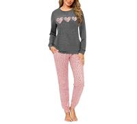 Marvmys Women's Pyjamas Set Long Sleeve Pyjamas Set Ladies Cotton Sleepwear Pjs Round Neck Soft Top and Long Bottoms with Pockets Pink