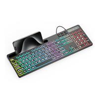 MARVO Large Print Backlit Keyboard, WK712 Wired Computer Keyboards with 7 Colors & 11 Modes Backlight, Tablet Phone Holder and Quiet Light Up Keys, Full-Size Gaming Keyboard for Windows, Mac