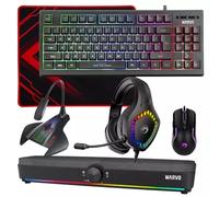Marvo Scorpion 6-Product Gaming amp; Streaming Bundle featuring Gaming Keyboard Programmable USB Mouse Non-Slip Mousepad PC amp; Console-Compatible Gaming Headset RGB Stereo Soundbar amp; USB Streamin