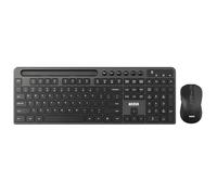 MARVO Wireless Keyboard and Mouse Set, 2.4G Wireless, English QWERTY Layout, Ergonomic Keyboard and Mouse with Smartphone Holder for PC/Laptop - Black