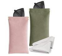 Marvolia Sunglass Case, Portable Squeeze Top Glasses Cases Soft Eyeglass Cases for Women Men Pu Leather Glasses Pouch, Pink&green, 2pcs, One Size