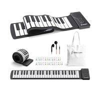 MARVTOWN 49 Keys Roll Up Digital Piano Keyboard, Portable Electronic Piano with Rechargeable Battery, 8 Tones, 6 Demo Songs, Black and White, Perfect for Beginners and Practice