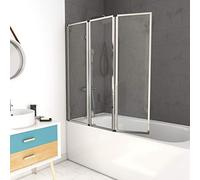 Marwell Triple Chrome Shower Screen for Bathtub 125 x 143 cm Folding Bath Screen in Chrome Bath Attachment with Clear Glass