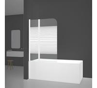 MARWELL White Lines Bath Attachment 100 x 140 cm - 2-Piece Foldable Shower Screen in Matte White - Shower Enclosure Made of 4 mm Tempered Safety Glass for Bathtub