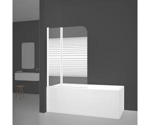 MARWELL White Lines Bath Attachment 100 x 140 cm - 2-Piece Foldable Shower Screen in Matte White - Shower Enclosure Made of 4 mm Tempered Safety Glass for Bathtub