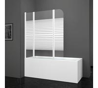 MARWELL White Lines Bath Attachment 125 x 140 cm - 3-Piece Foldable Shower Screen in Matt White - Shower Enclosure Made of 4 mm Tempered Safety Glass for Bathtub