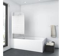 Marwell White Lines Bath Attachment 75 x 140 cm - 1-Piece Swinging Shower Screen in Matte White - Shower Enclosure Made of 4 mm Tempered Safety Glass for Bathtub