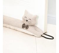 Marwood Under Door Draught Excluder Decorative Wind Stopper 76cm for Door & Window, Weighted Animal Air Door Draft Stopper Snake Noise Blocker for Bottom of Door with Hanging Loops - Khaki Cat 30"